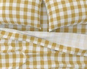 Plaid Sheets - Buffalo Check Cornflower Yellow by willowlanetextiles - Rustic Yellow White Cotton Sateen Sheet Set Bedding by Spoonflower