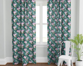Teal Floral Curtains Etsy