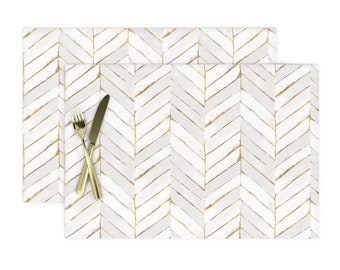 Set of 4 Navy Chevron Cloth Placemats by Spoonflower - Freeform Arrows Large In Indigo by domesticate Herringbone Placemats