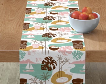 Retro Style  Pink Hawaiian 1950 Beach Cotton Sateen Table Runner by Spoonflower Tiki Table Runner Tropical Cream /& Pink by heatherdutton