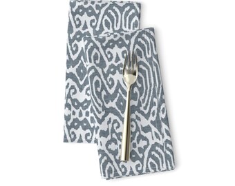 Set of 4 Gray Ikat Placemats - Charcoal Linen-look Ikat by ragan Neutral Boho Intricate Medallion Cloth Placemats by Spoonflower