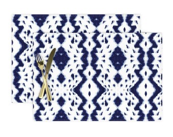 Set of 4 Gray Ikat Placemats - Charcoal Linen-look Ikat by ragan Neutral Boho Intricate Medallion Cloth Placemats by Spoonflower