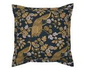 Chinoiserie Throw Pillow - Peacock Garden Midnightgold by ceciliamok - Ornate Rococo Black Gold Flanged Square Throw Pillow by Spoonflower