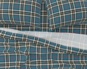 Plaid Sheets - Thomson Tartan Plaid by amaryllideae - Scotch Tartan Check Buffalo Blue Lines Cotton Sateen Sheet Set Bedding by Spoonflower