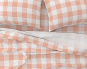 Pastel Plaid Sheets - Buffalo Check Peachy by theartwerks - Pink Large Check Buffalo Check Cotton Sateen Sheet Set Bedding by Spoonflower