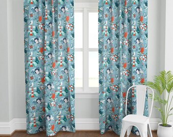 Nautically Nice by robynhammonddesign Anchors Custom Curtain Panel by Spoonflower Nautical Stripe Curtain Panel