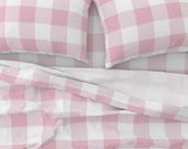 Buffalo Check Sheets - Large Azalea Buffalo Check by sugarfresh - Pink Gingham Plaid Classic Cotton Sateen Sheet Set Bedding by Spoonflower