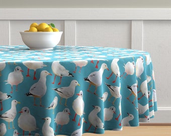 Seagulls On Yellow by heleenvanbuul Beach Yellow Sand Summer Sea Cotton Sateen Circle Tablecloth by Spoonflower Birds Round Tablecloth