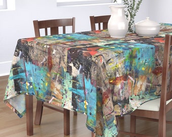Table Runner Abstract Grunge Distressed Painting Ink Graffiti Cotton Sateen