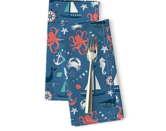 Napkins Set Makes a Cute Wedding Gift Whale Cotton Napkins Hand Screen Printed Napkins Quality Dinner Napkin