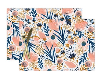 Geometric Coral Cloth Placemats by Spoonflower - Mid Century Coral by groundnut/_apiary Mid Century Modern Placemats Set of 4