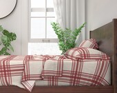Large Scale Plaid Sheets - Plaid In Brick Red And Cream by mel_fischer - Brick Red Cotton Sateen Sheet Set Bedding by Spoonflower