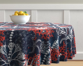 Nautical Ocean Sea Life Cotton Sateen Table Runner by Spoonflower Fan Corals On Blue by helenpdesigns Bright Coral Reef Table Runner