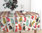 Whimsical Cats Round Tablecloth - Kittens In Mittens by andrea_lauren - Knitting Crochet Cotton Sateen Circle Tablecloth by Spoonflower