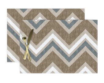 Set of 4 Navy Chevron Cloth Placemats by Spoonflower - Freeform Arrows Large In Indigo by domesticate Herringbone Placemats