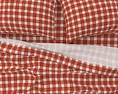 Gingham Sheets - Red Plaid In Watercolor by daria_nokso - Watercolor Plaid Buffalo Check Cotton Sateen Sheet Set Bedding by Spoonflower