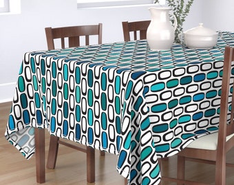 Geometric Custom Curtain Panel by Spoonflower Atomic Ovals Blue by speakeasyworks Mid Century Modern Curtain Panel