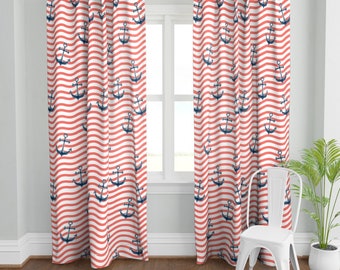 Nautically Nice by robynhammonddesign Anchors Custom Curtain Panel by Spoonflower Nautical Stripe Curtain Panel