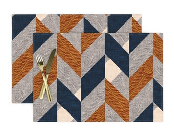 Set of 4 Navy Chevron Cloth Placemats by Spoonflower - Freeform Arrows Large In Indigo by domesticate Herringbone Placemats