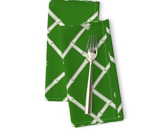 Set of 2 - Osaka Bamboo Trellis In Green by willowlanetextiles Trellis Dinner Napkins Chinoiserie Asian Cloth Napkins by Spoonflower