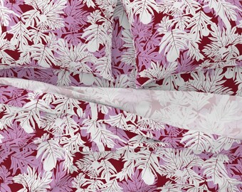 Modern Tropical Round Tablecloth Hula /'ulu White Orchid On Burgundy Jumbo by kadyson Palm Cotton Sateen Circle Tablecloth by Spoonflower