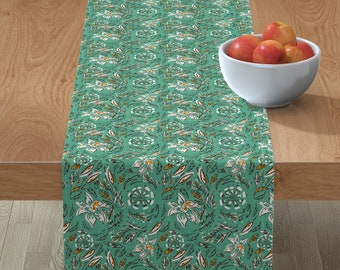 Beach House Table Runner Anchors Mint And Navy by littlearrowdesign Nautical Sea Mint Navy Cotton Sateen Table Runner by Spoonflower