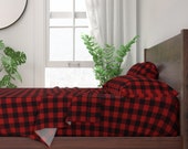 Red Buffalo Plaid Sheets - Buffalo Plaid Red by portage_and_main - Buffalo Check Cotton Sateen Sheet Set Bedding by Spoonflower