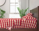 Red Check Sheets - Old Gingham by rupydetequila - Picnic Plaid Red And Off White Rustic Cotton Sateen Sheet Set Bedding by Spoonflower