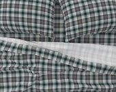Tartan Sheets - Little Girlie Plaid 186 Grey Turquoise by wickedrefined - Plaid Modern Cotton Sateen Sheet Set Bedding by Spoonflower
