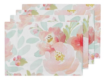 Set of 4 Pink Roses Cloth Placemats Floral Lamona Cloth Placemats by Roostery with Spoonflower English Pink Garden by ShopCabin