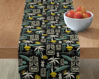 Retro Tropical Table Runner Mid Century Hawaii Hawaiian Cotton Sateen Table Runner by Spoonflower Tiki Stripe Coconut by thecalvarium