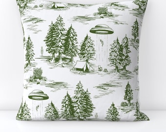 Sierkussen Ufo Abduction Toile - grillig grappig Space Alien Decoratief vierkant sierkussen - Sierkussen Alien Abduction Toile by somecallmebeth