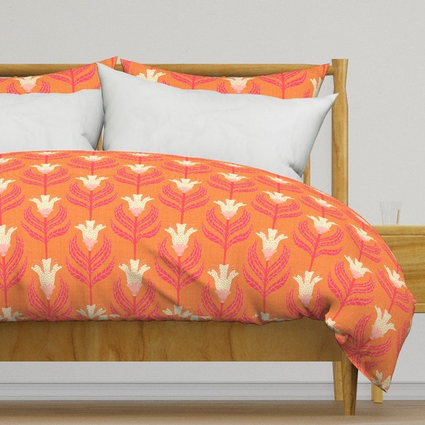 Floral Damask Bedding - Bexley Orange by scarlet_soleil - Bright Vintage Orange Cotton Sateen Duvet Cover OR Pillow Shams by Spoonflower