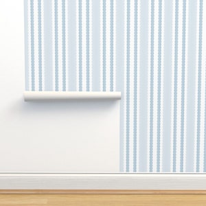 Blue Stripe Non-Pasted Wallpaper - Watercolor Stripe by etienne - Coastal Pale Light Blue Nautical Wallpaper Double Roll by Spoonflower