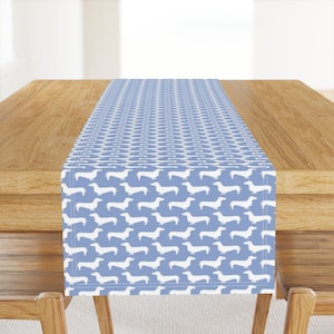 Dog Table Runner - Animal Pets Nursery Dachshunds Periwinkle Cotton Sateen Table Runner - Dachshunds Blue Silhouette by petfriendly