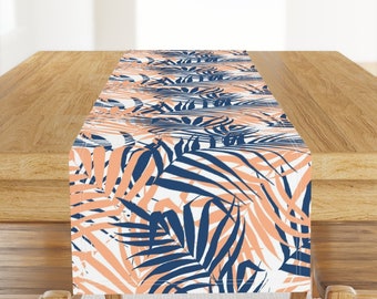 Palms Table Runner - Tropic Afternoon by c_manning - Jungle Foliage Coral Navy Cotton Sateen Table Runner by Spoonflower