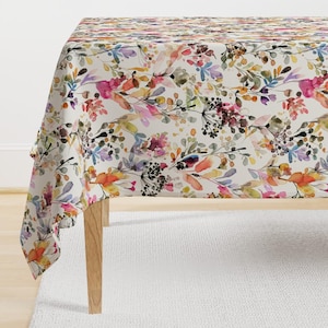 Mantel de plantas de acuarela - Hierbas silvestres de ninola-design - Mantel rústico de satén de algodón con plantas abstractas y naturaleza floral de Spoonflower