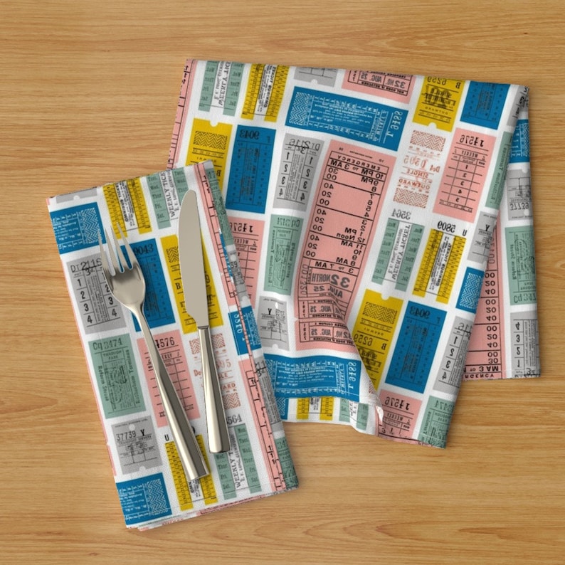 - Ticket To Ride by pennycandy Vintage Ephemera  Transportation Cloth Napkins by Spoonflower Traveling Tickets Dinner Napkins Set of 2