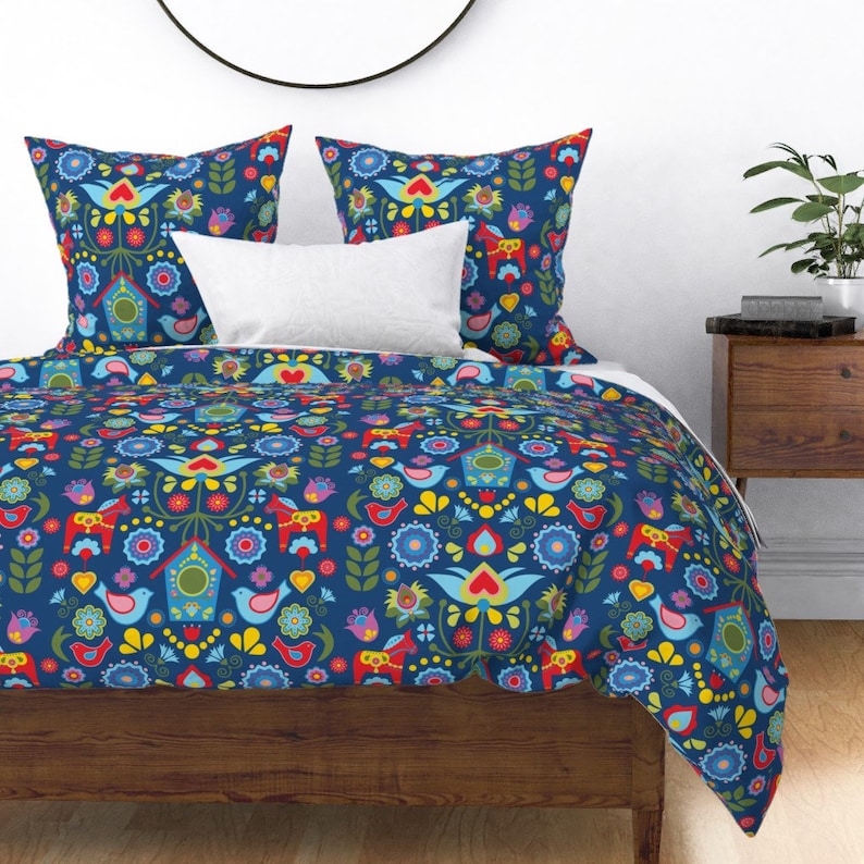 Scandinavian Duvet Cover Swedish Folk Art Garden by Etsy