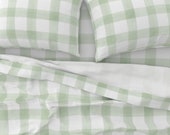 Sage Green Plaid Sheets - Green Watercolor Check by daily_miracles - Buffalo Check Cotton Sateen Sheet Set Bedding by Spoonflower