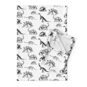 Dinosaur Tea Towels Set of 2 - Skeleton Animal Bones Black And White Museum Sf926hal13 Linen Cotton - - Museum Animals by bohobear
