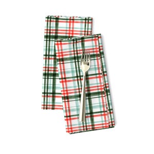 Green Red Tartan Dinner Napkins (Set of 2) - Christmas Plaid by littlearrowdesign - Watercolor Check Cloth Napkins by Spoonflower