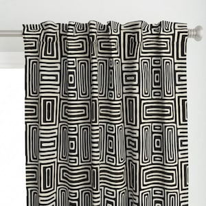 Black And Bone Curtain Panel - Geometric Sketch Mudcloth Abstract Bold Graphic Custom Curtain Panel - Inked by mint_tulips -