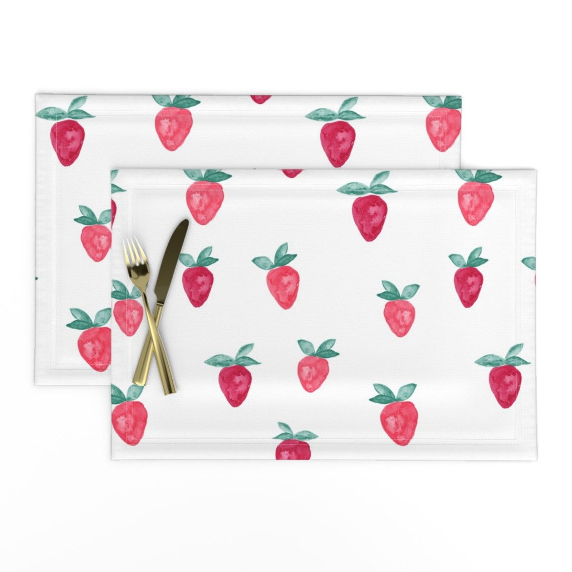 Strawberry Placemats set of 2 Watercolor Strawberries by Etsy