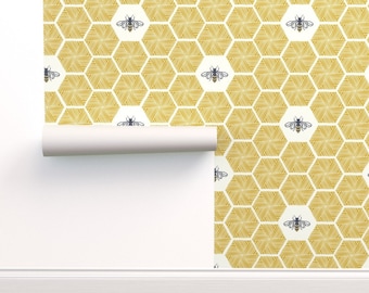 Peel-and-Stick Removable Wallpaper Beehive Yellow Honeycomb Hexagon Bee Modern Peel-and-Stick Removable Wallpaper Beehive Yellow Honeycomb Hexagon Bee Modern