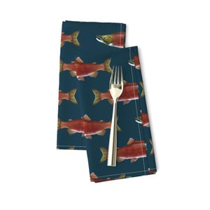 Blue Fish Dinner Napkins (Set of 2) - Sockeye Salmon by weavingmajor - Fly Fishing Salmon Sockeye Salmon Cloth Napkins by Spoonflower
