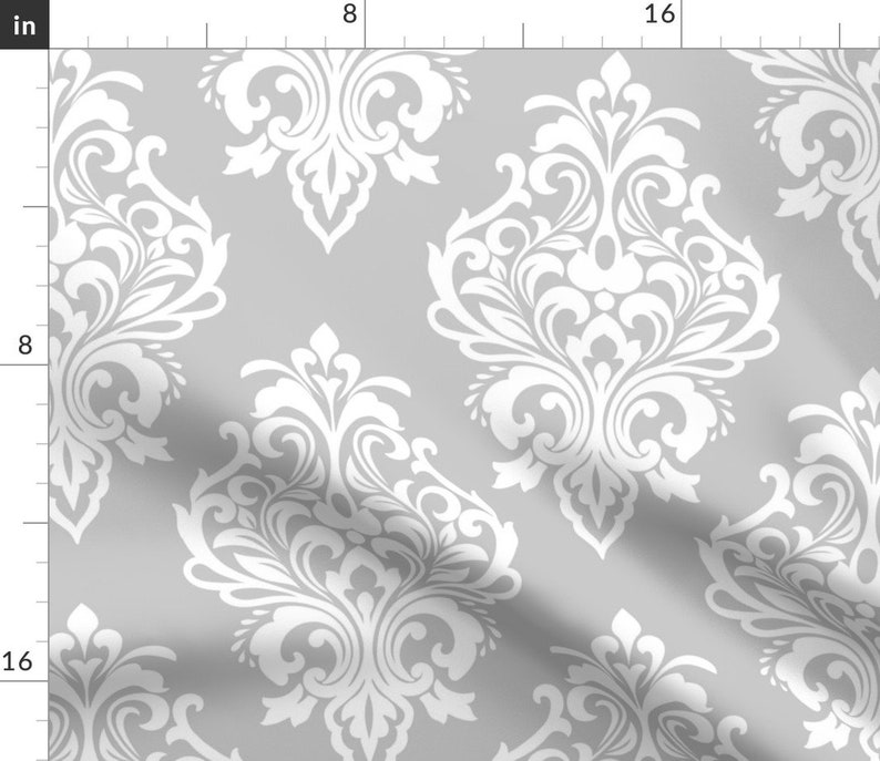 White Sheets Modern Damask by ciel/_bleu/_design Gray Antique Traditional Classic Silver Cotton Sateen Sheet Set Bedding by Spoonflower