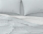 Gray Gingham Sheets - Gingham Plaid by erin kendal - Plaid Check Blue Gray White Classic Cotton Sateen Sheet Set Bedding by Spoonflower
