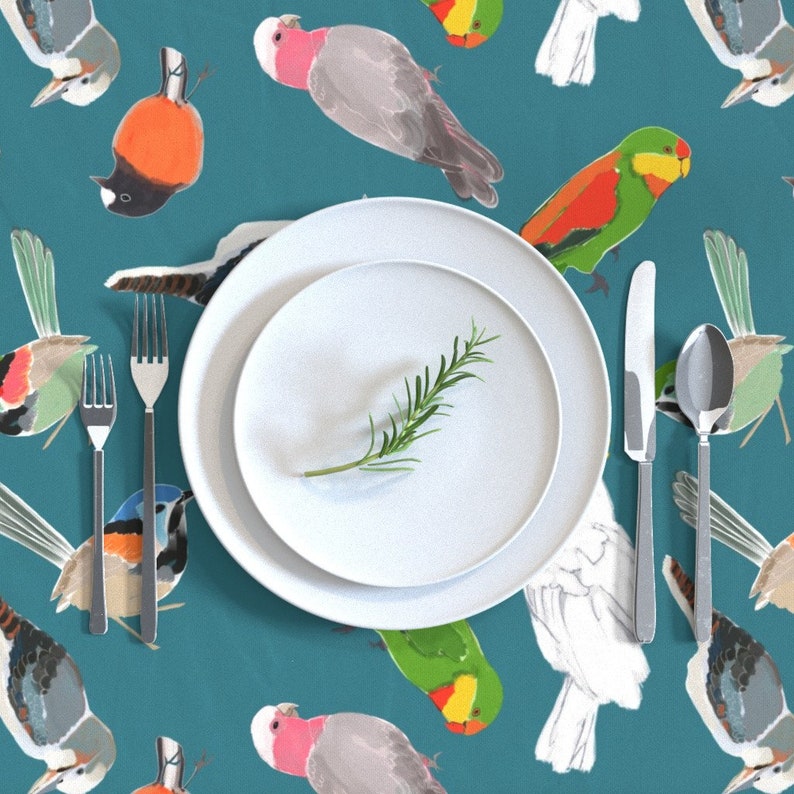 Birds Tablecloth A Pair of Parrots Among Friends by Etsy