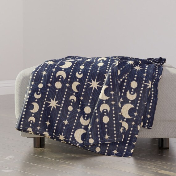 Celestial Throw Blanket Stars and Moons by Mariliineira Garland Astronomy Night Sky Moon Stars Throw Blanket With Spoonflower Fabric Etsy UK